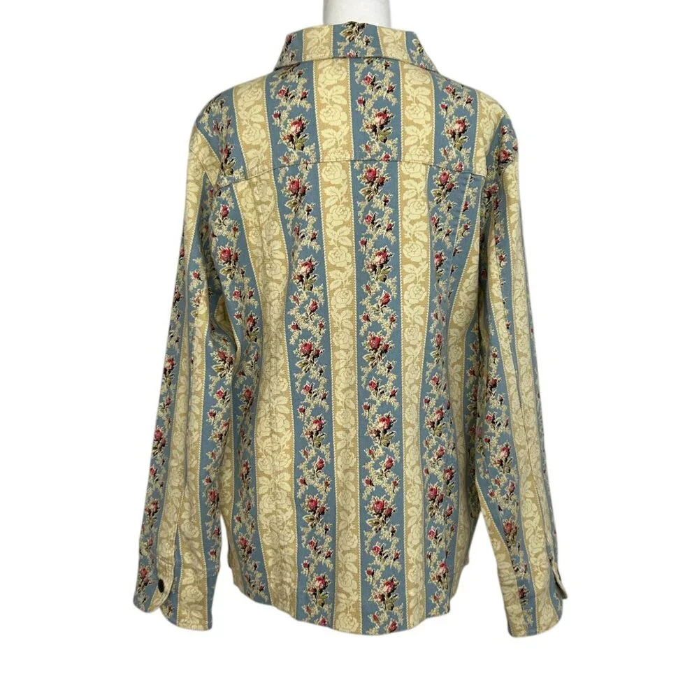 Denim & Co Vintage Striped Floral Denim Jean Jacket (M)